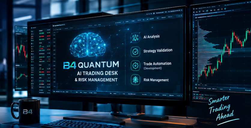 B4 Quantum AI trading desk concept visualization